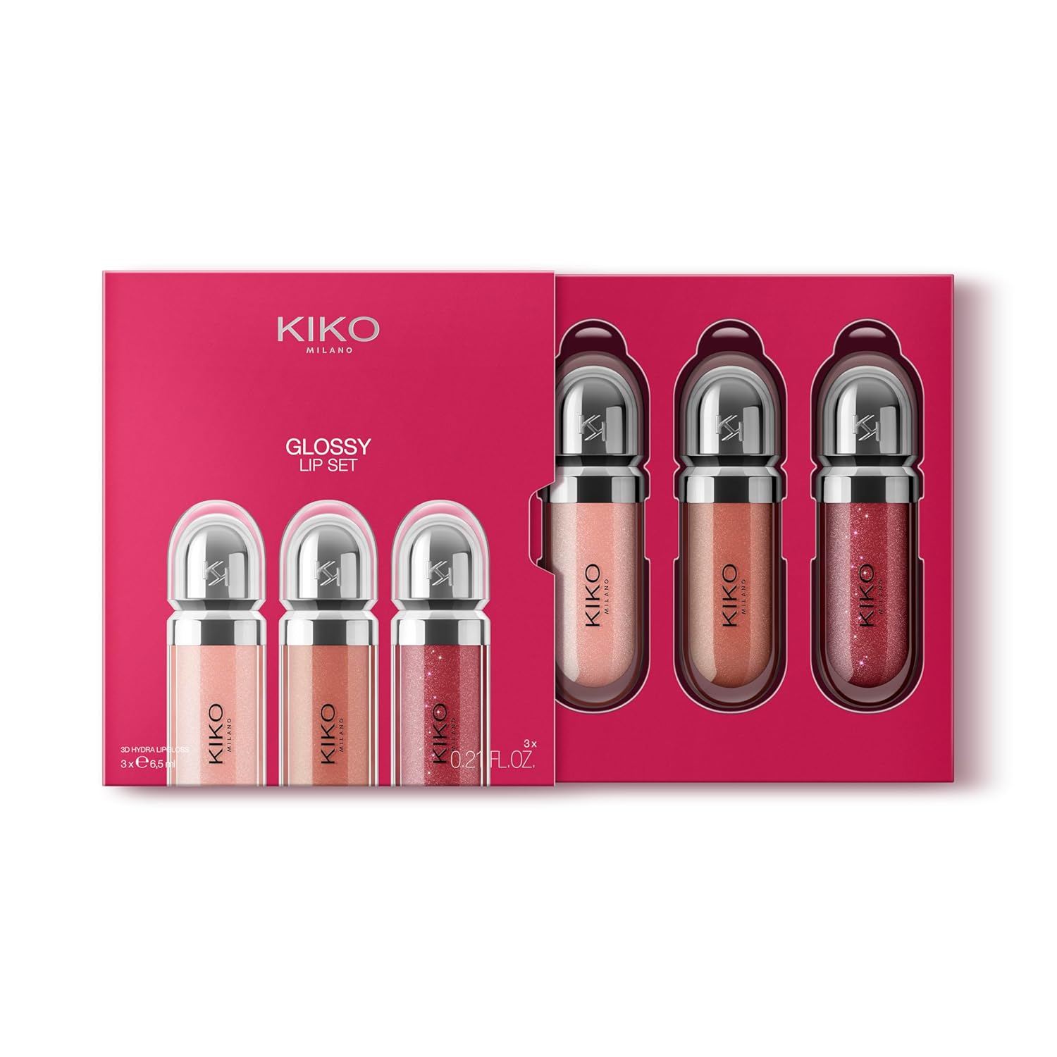 ست لب و برق لب KIKO Milano Glossy Lip Set 03 | پک ۳ عددی با خاصیت حجمدهندگی سه بعدی و مرطوبکنندگی لب