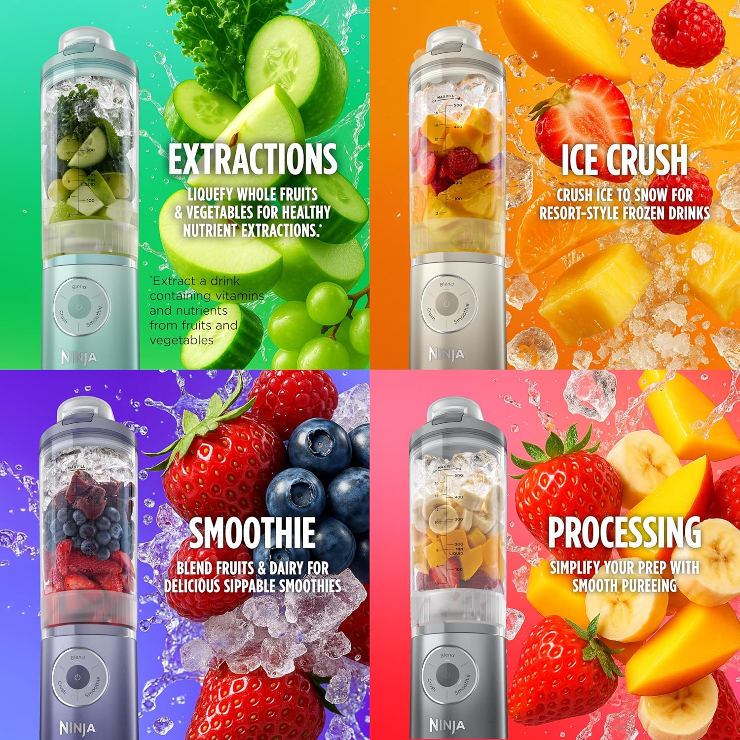 شیکر شارژی و مخلوطکن مسافرتی Ninja Blast Max BC251PK | قابلیت یخشکن و مخزن ۶۵۰ میلیلیتری ضد نشت