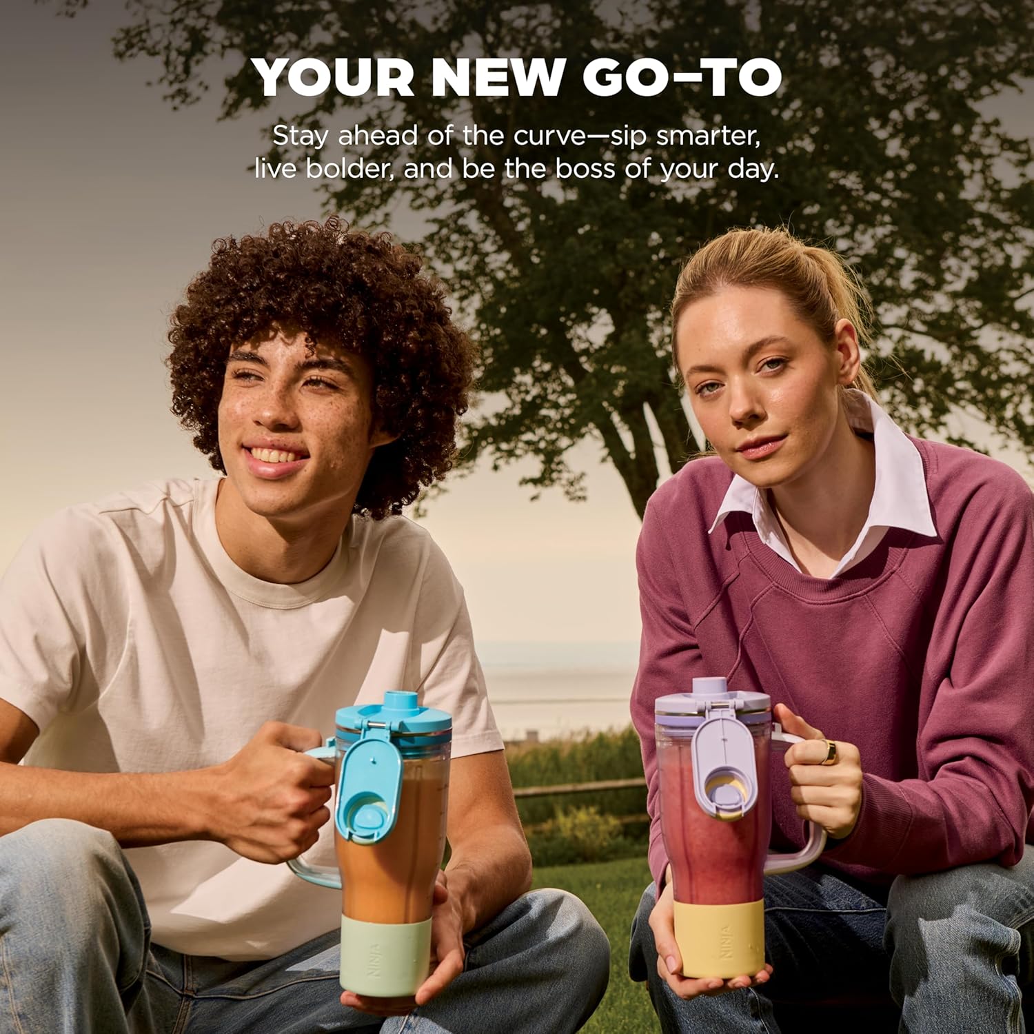 مخلوطکن شخصی Ninja Blendboss با تکنولوژی Auto-iQ | مخصوص اسموتی و نوشیدنیهای یخزده با درب ضدنشت و نی متحرک